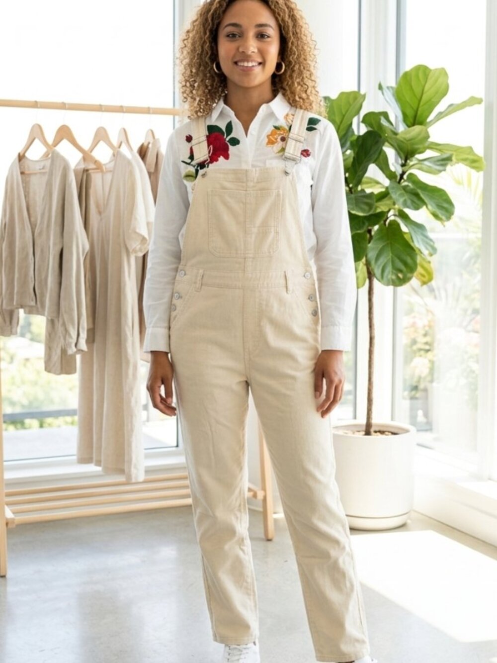 CREAM OVERALLS SZ L w 18.5-19PTP